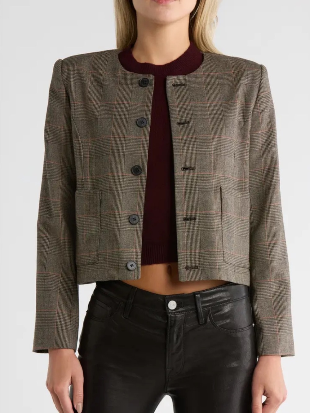 FRAME NWOT Plaid Collarless Button Front Jacket Size Small